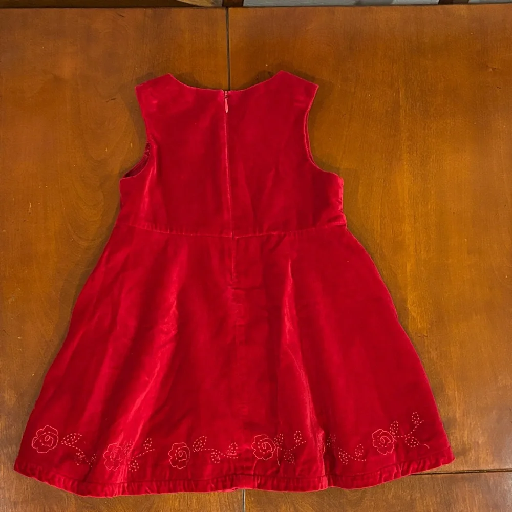 The Children's Place Red Floral Velvet Cotton Girls Dress‎ - Picture 3 of 9